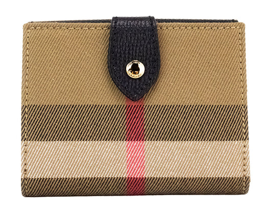Burberry Luna Black Grained Leather House Check Canvas Coin Pouch Snap Wallet $779.00 Burberry Luzworld