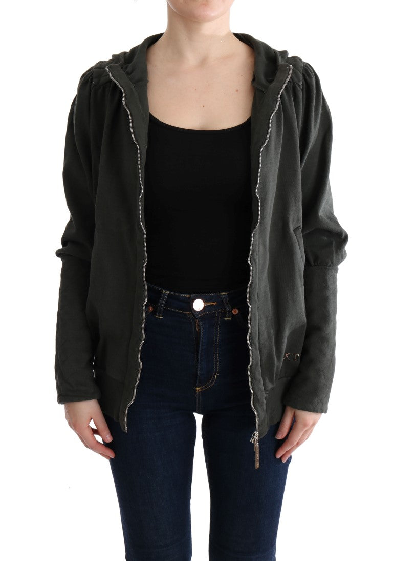Exte Gray Top Hooded Cotton Zipper Sweater $537.00 Exte Luzworld