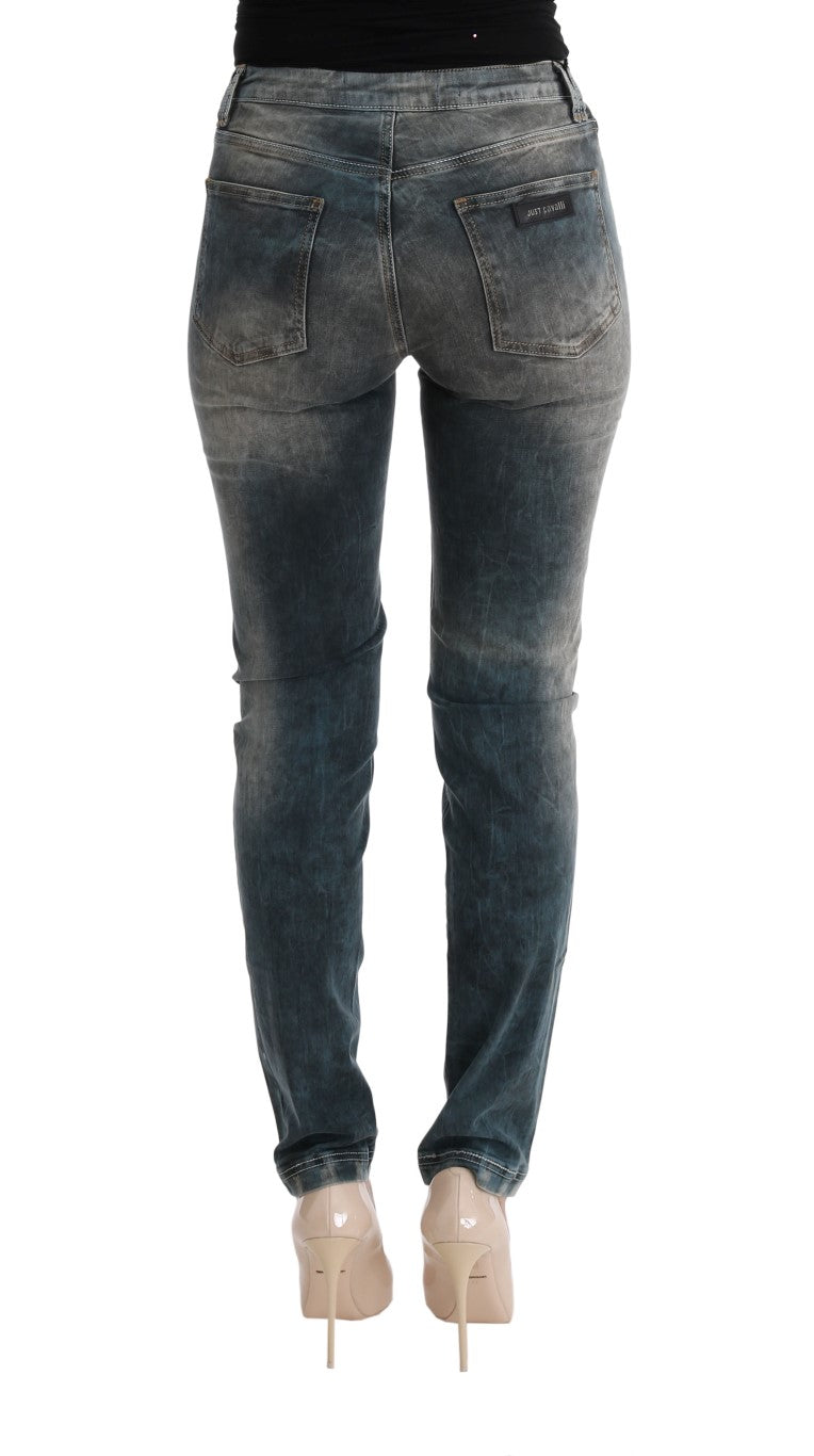 Cavalli Blue Wash Cotton Blend Slim Fit Jeans $638.00 Cavalli Luzworld