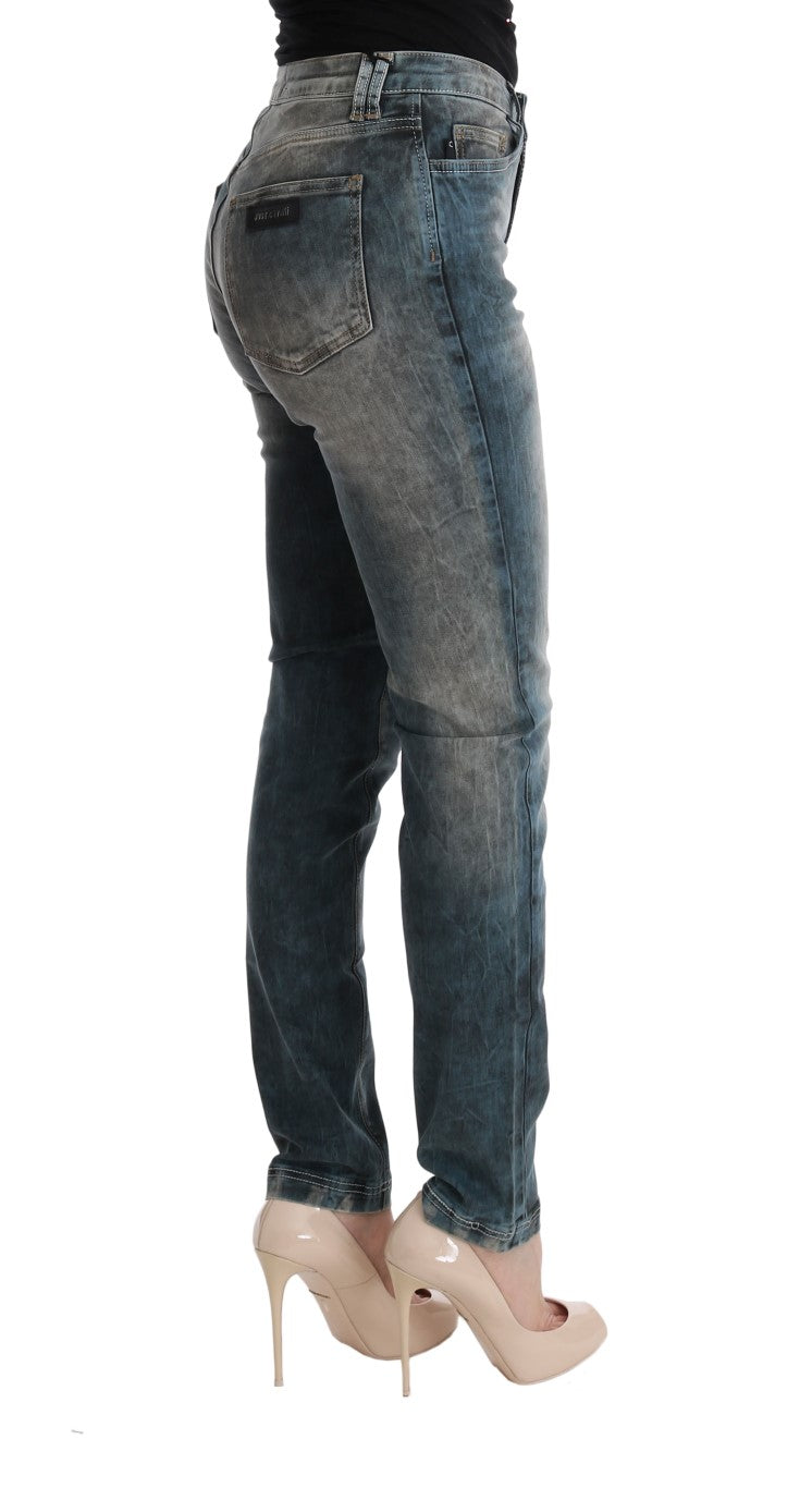 Cavalli Blue Wash Cotton Blend Slim Fit Jeans $638.00 Cavalli Luzworld