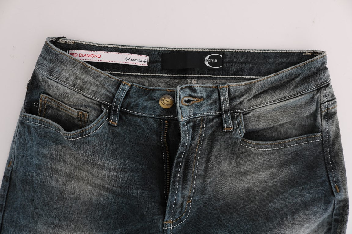 Cavalli Blue Wash Cotton Blend Slim Fit Jeans $638.00 Cavalli Luzworld