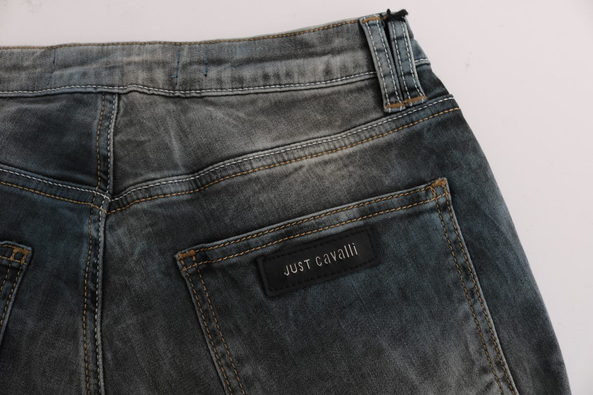 Cavalli Blue Wash Cotton Blend Slim Fit Jeans $638.00 Cavalli Luzworld