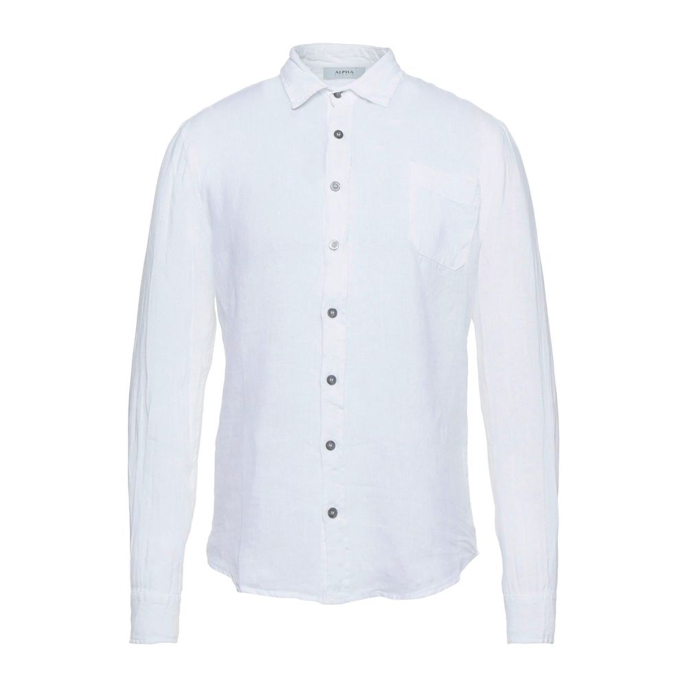 Alpha Studio Elegant White Linen Shirt for Men $242.00 Alpha Studio Luzworld