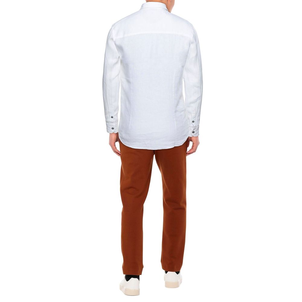 Alpha Studio Elegant White Linen Shirt for Men $242.00 Alpha Studio Luzworld