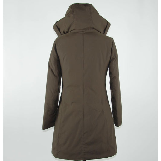 Emilio Romanelli Elegant Brown Polygon Jacket with Hood $606.00 Emilio Romanelli Luzworld