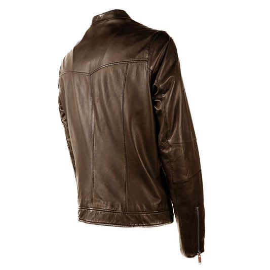 Emilio Romanelli Brown Leather Men Jacket $862.00 Emilio Romanelli Luzworld