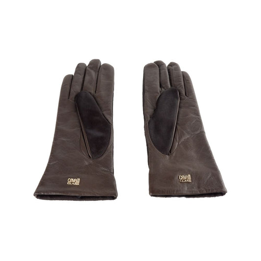 Cavalli Class Brown Cowhide Women Glove $288.00 Cavalli Class Luzworld
