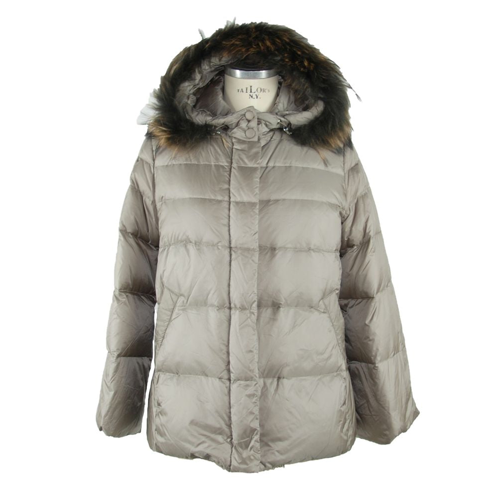 Emilio Romanelli Elegant Gray Polyamide Fur-Trimmed Coat $846.00 Emilio Romanelli Luzworld