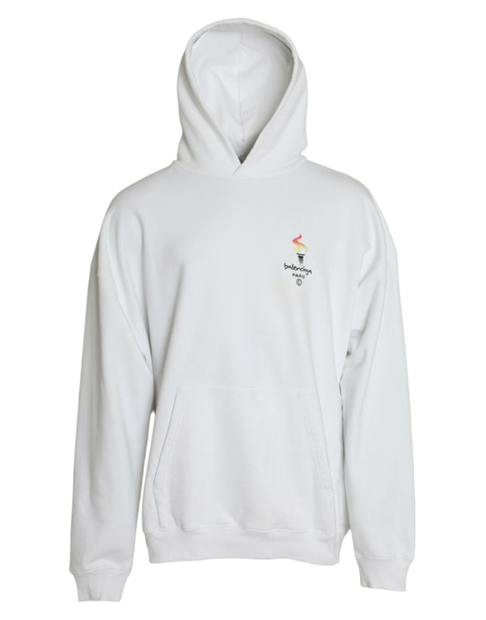 Balenciaga White Cotton Logo Hooded Pullover Sweatshirt Sweater $1728.00 Balenciaga Luzworld