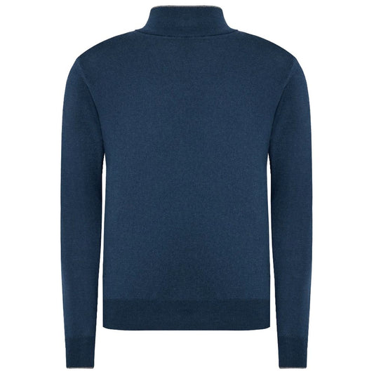 La Martina Blue Wool Men Sweater with Half Zip Closure $242.00 La Martina Luzworld