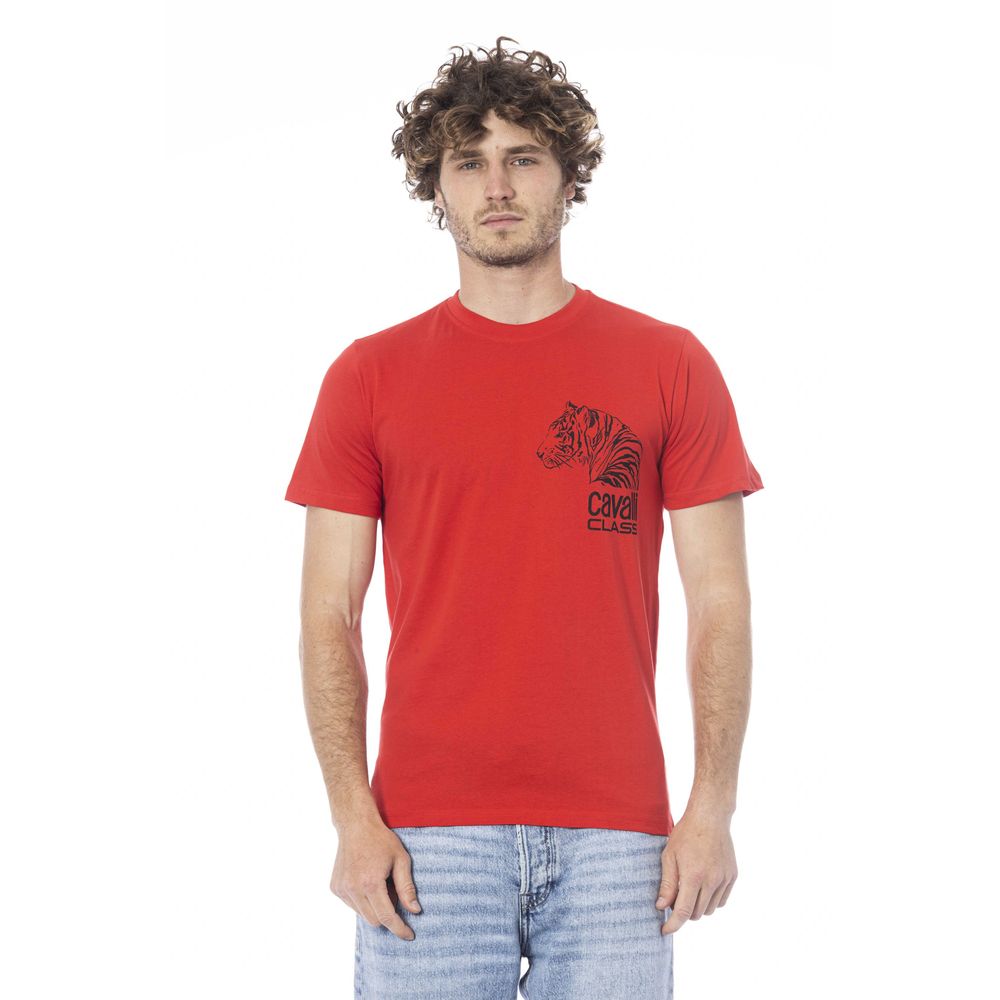 Cavalli Class Red Cotton Men T-Shirt $163.00 Cavalli Class Luzworld