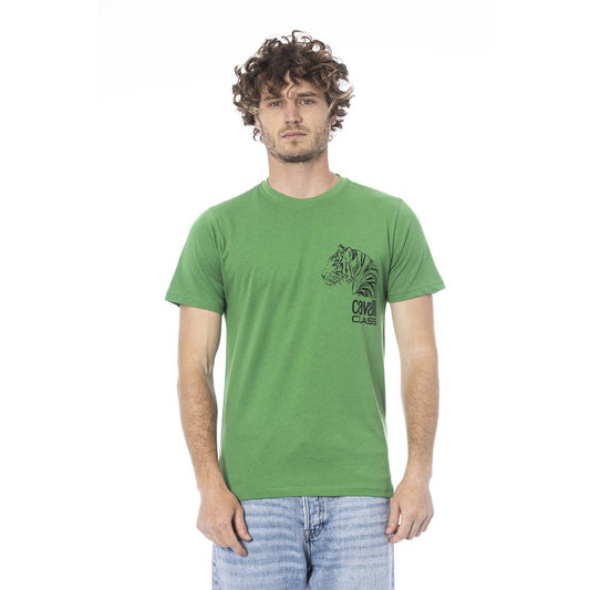Cavalli Class Green Cotton Men T-Shirt $163.00 Cavalli Class Luzworld