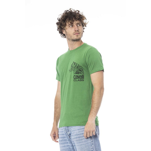 Cavalli Class Green Cotton Men T-Shirt $163.00 Cavalli Class Luzworld
