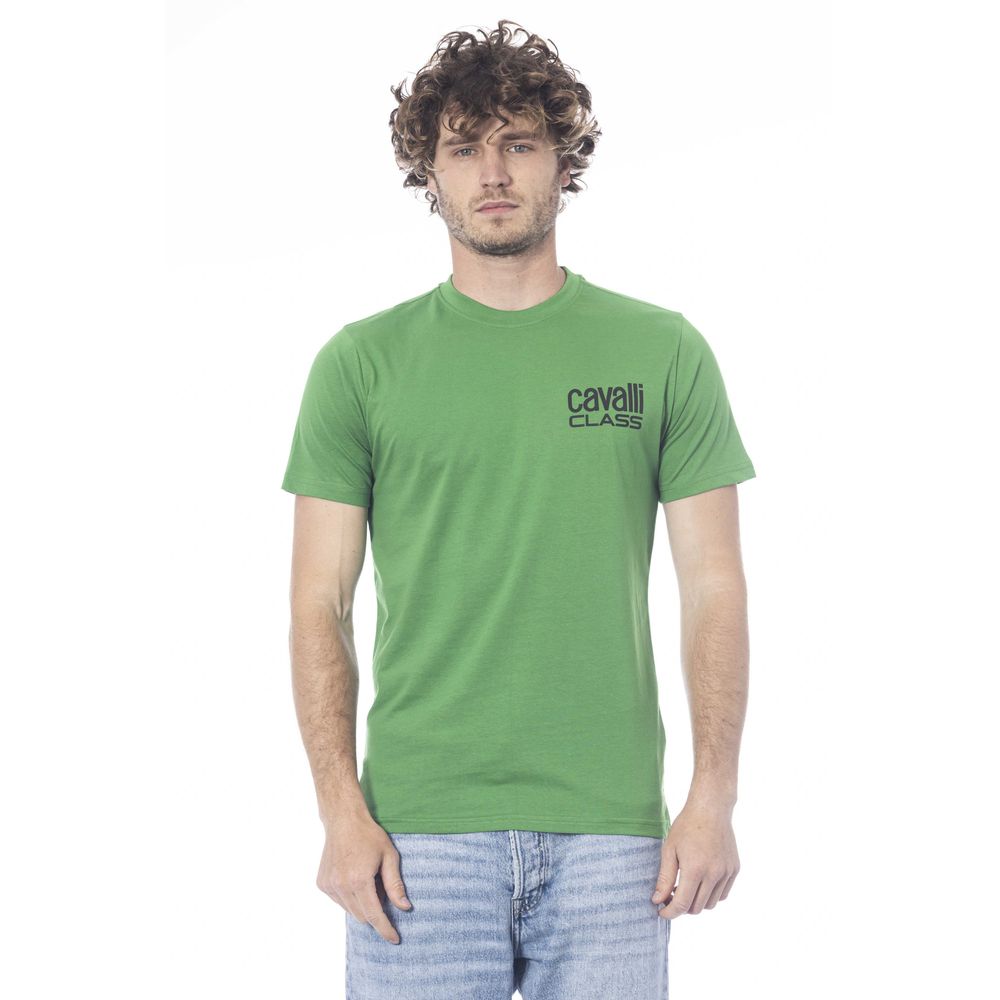 Cavalli Class Green Cotton Men T-Shirt $163.00 Cavalli Class Luzworld