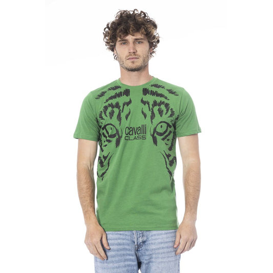 Cavalli Class Green Cotton Men T-Shirt $163.00 Cavalli Class Luzworld