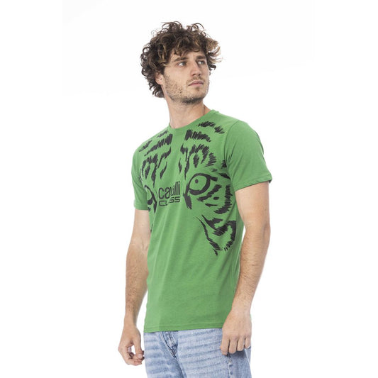 Cavalli Class Green Cotton Men T-Shirt $163.00 Cavalli Class Luzworld