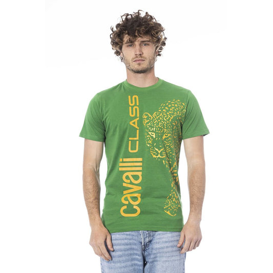 Cavalli Class Green Cotton Men T-Shirt $163.00 Cavalli Class Luzworld