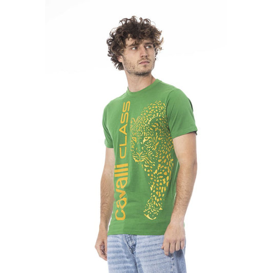 Cavalli Class Green Cotton Men T-Shirt $163.00 Cavalli Class Luzworld