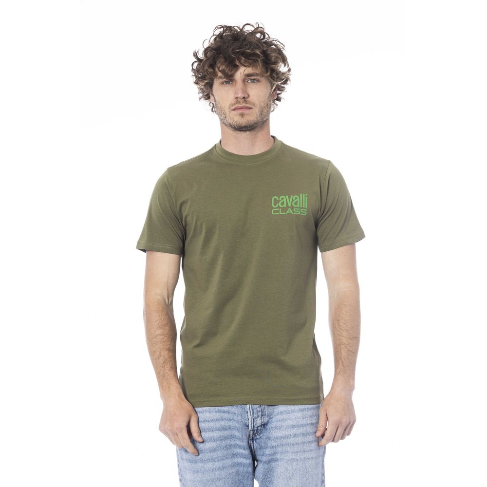 Cavalli Class Green Cotton Men T-Shirt $163.00 Cavalli Class Luzworld