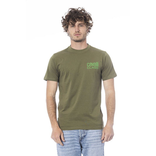 Cavalli Class Green Cotton Men T-Shirt $163.00 Cavalli Class Luzworld