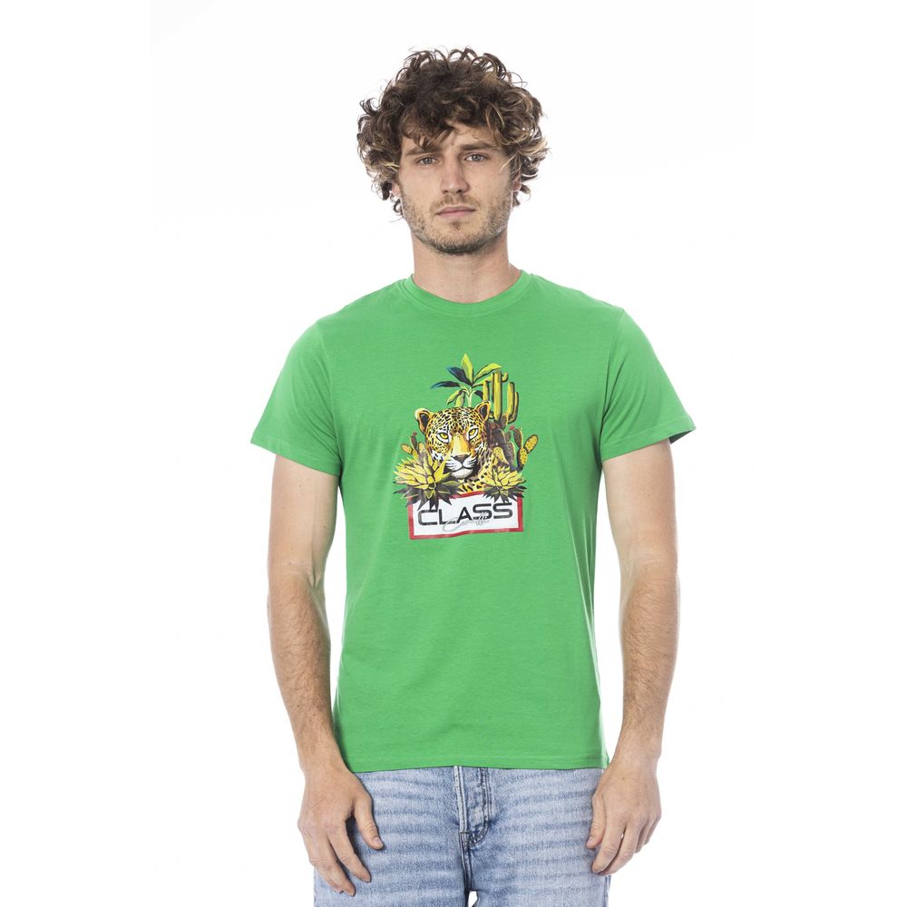 Cavalli Class Green Cotton Men T-Shirt $156.00 Cavalli Class Luzworld
