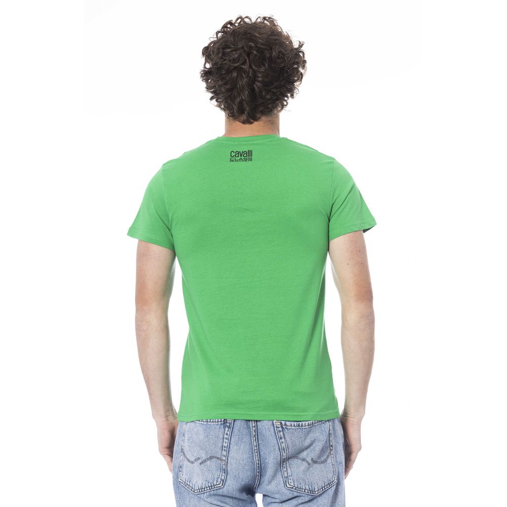 Cavalli Class Green Cotton Men T-Shirt $156.00 Cavalli Class Luzworld