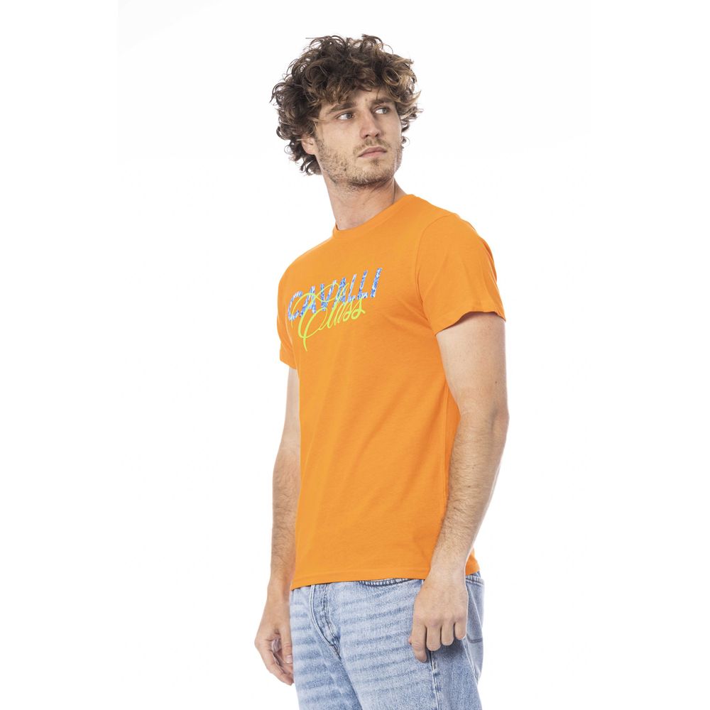 Cavalli Class Orange Cotton Men T-Shirt $156.00 Cavalli Class Luzworld