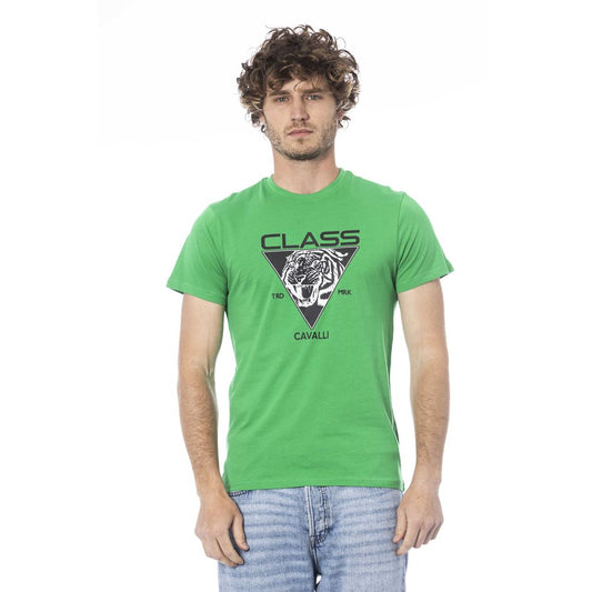 Cavalli Class Green Cotton Men T-Shirt $156.00 Cavalli Class Luzworld