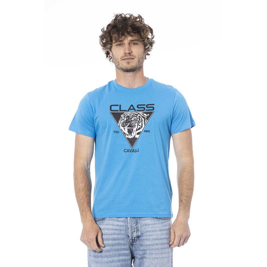 Cavalli Class Light Blue Cotton Men T-Shirt $156.00 Cavalli Class Luzworld