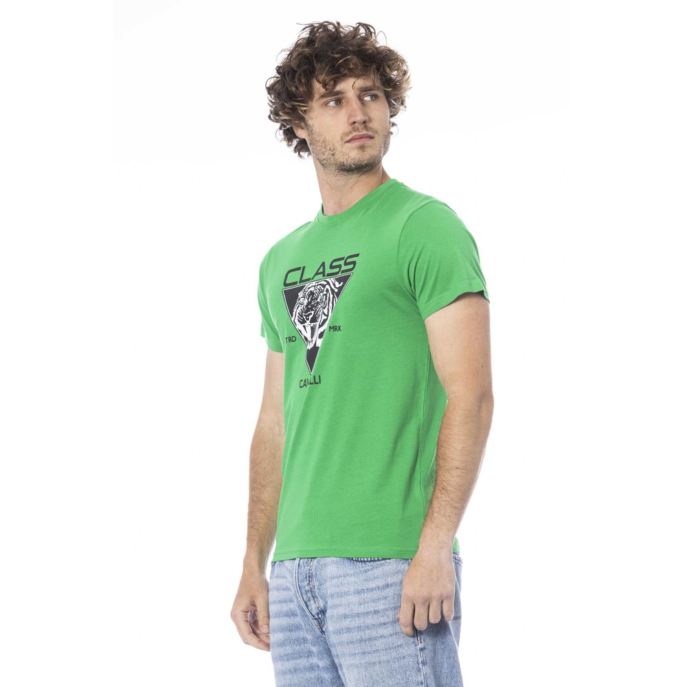 Cavalli Class Green Cotton Men T-Shirt $156.00 Cavalli Class Luzworld