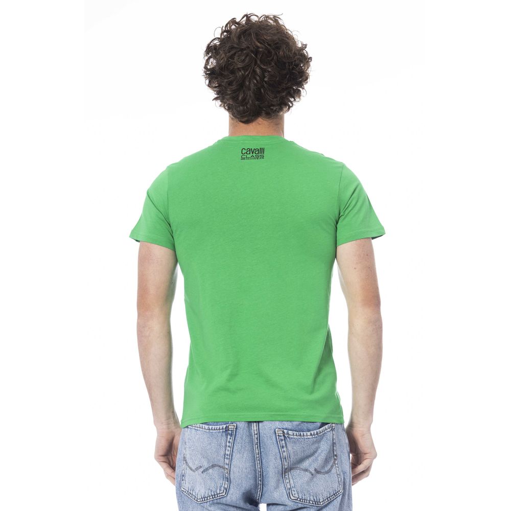 Cavalli Class Green Cotton Men T-Shirt $156.00 Cavalli Class Luzworld