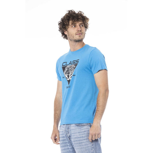 Cavalli Class Light Blue Cotton Men T-Shirt $156.00 Cavalli Class Luzworld