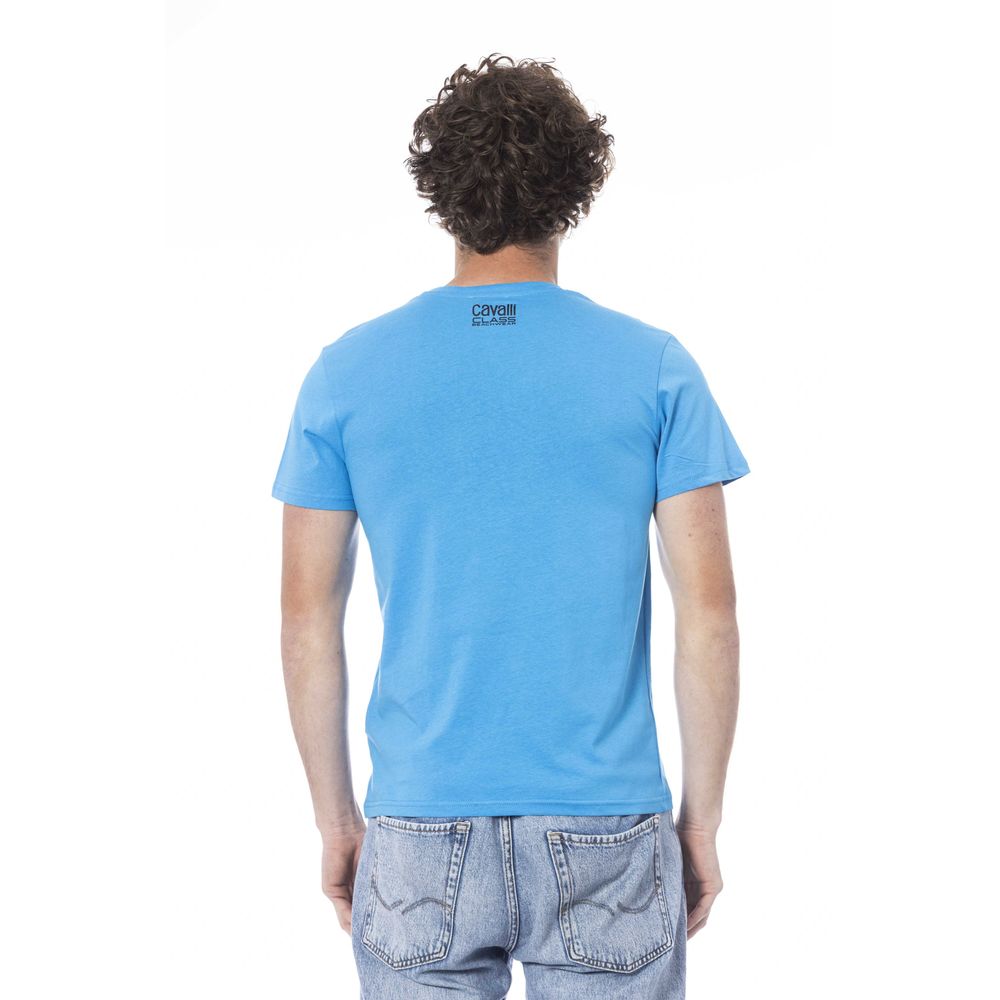 Cavalli Class Light Blue Cotton Men T-Shirt $156.00 Cavalli Class Luzworld