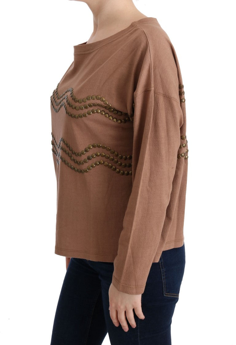 John Galliano Brown Cotton Studded Sweater $262.00 John Galliano Luzworld