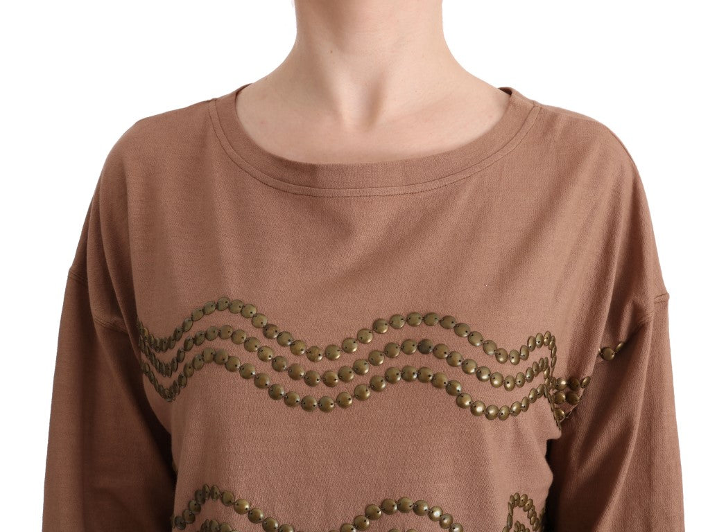 John Galliano Brown Cotton Studded Sweater $262.00 John Galliano Luzworld