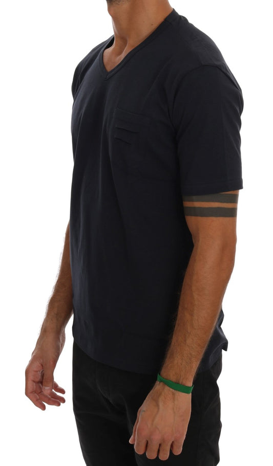 Daniele Alessandrini Blue Cotton V-neck T-Shirt $198.00 Daniele Alessandrini Luzworld