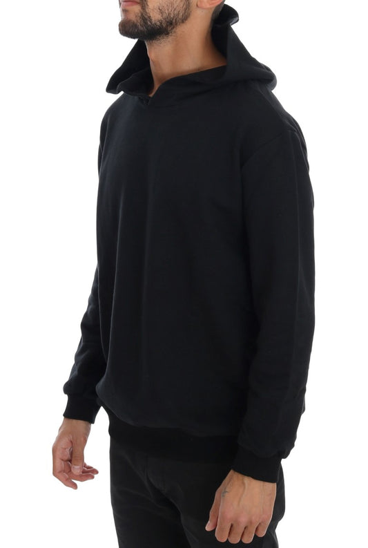 Daniele Alessandrini Black Gym Casual Hooded Cotton Sweater $260.00 Daniele Alessandrini Luzworld