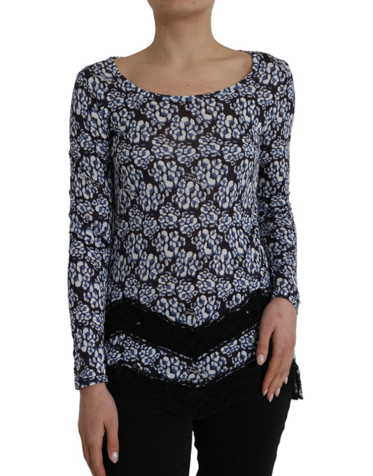 Just Cavalli Blue Floral Lace Long Sleeves Top Underwear Blouse $578.00 Just Cavalli Luzworld
