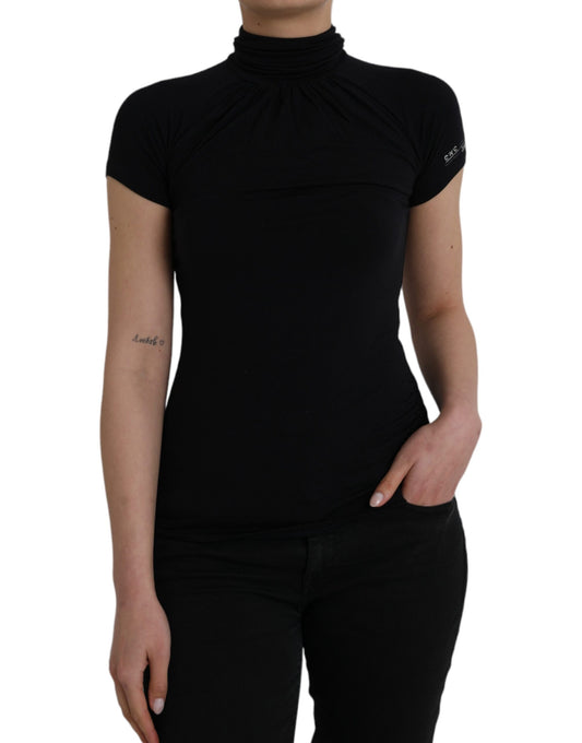Costume National Black Turtleneck Viscose Short Sleeve Top $559.00 Costume National Luzworld