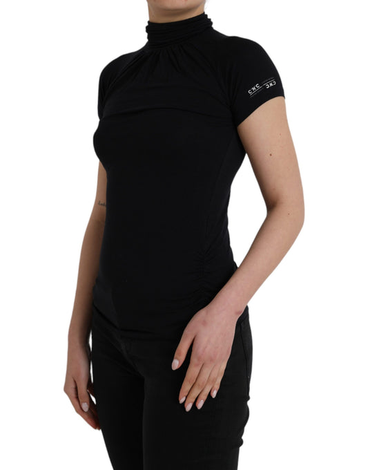 Costume National Black Turtleneck Viscose Short Sleeve Top $559.00 Costume National Luzworld