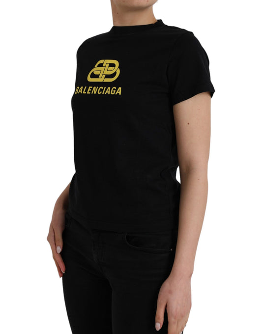 Balenciaga Black Cotton Logo Print Crew Neck Short Sleeves T-shirt $1598.00 Balenciaga Luzworld