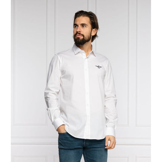 Aeronautica Militare "White Cotton Men's Shirt with Slim Fit Design" $194.00 Aeronautica Militare Luzworld