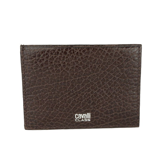 Cavalli Class Brown Calfskin Men Card Holder $174.00 Cavalli Class Luzworld
