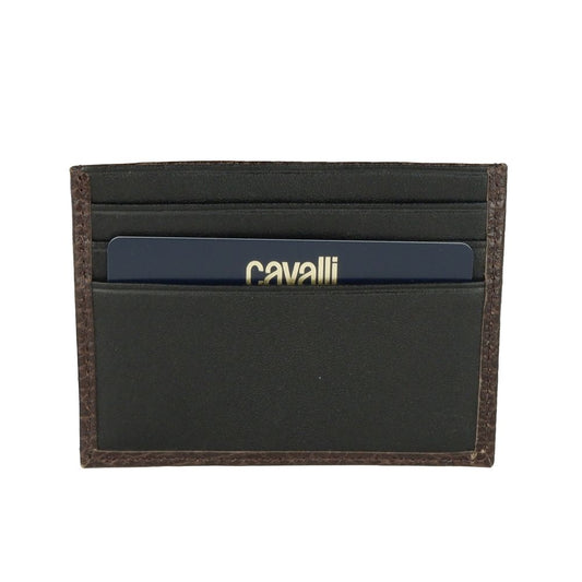 Cavalli Class Brown Calfskin Men Card Holder $174.00 Cavalli Class Luzworld