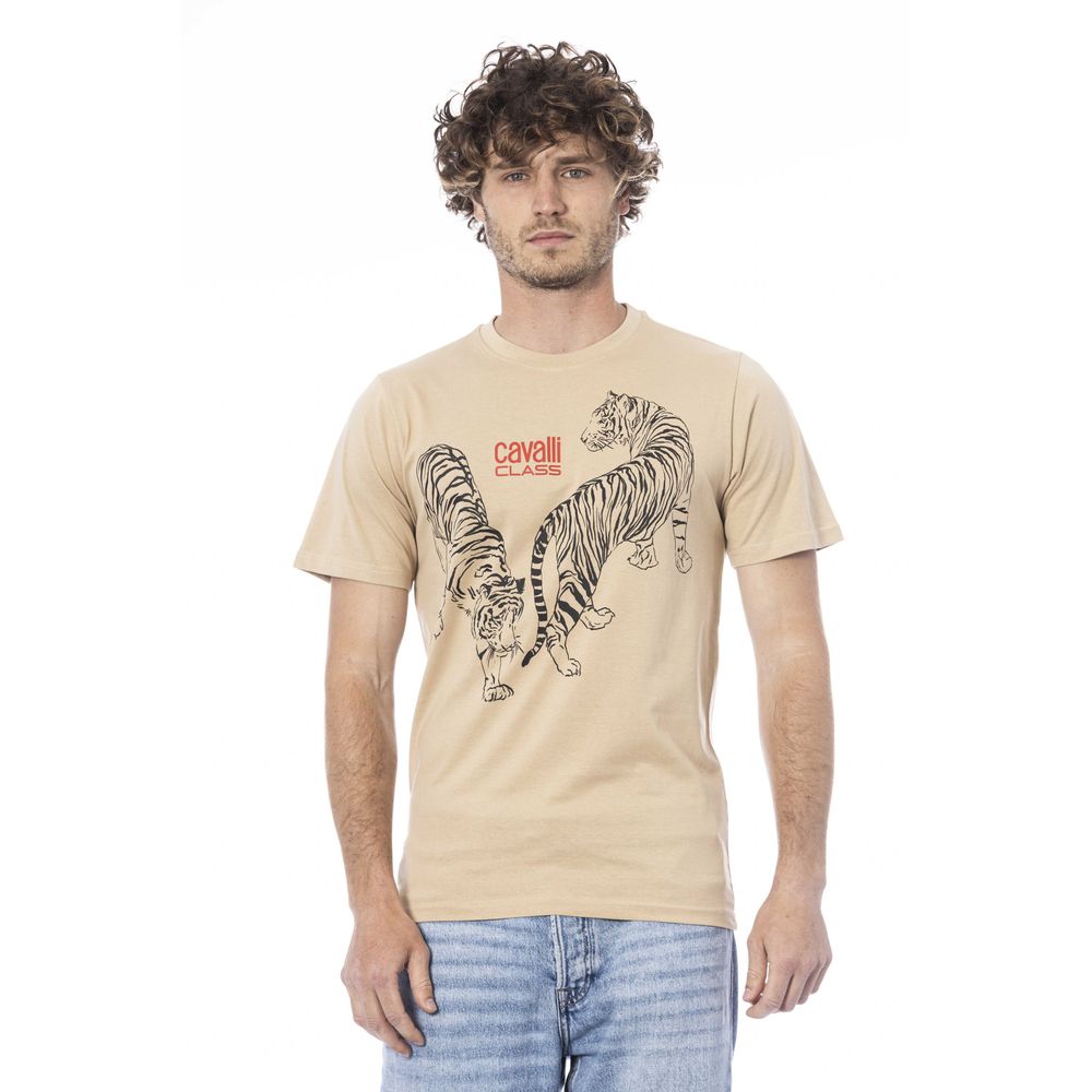 Cavalli Class Beige Cotton Men T-Shirt $163.00 Cavalli Class Luzworld