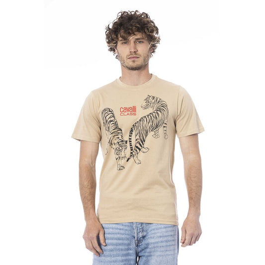 Cavalli Class Beige Cotton Men T-Shirt $163.00 Cavalli Class Luzworld