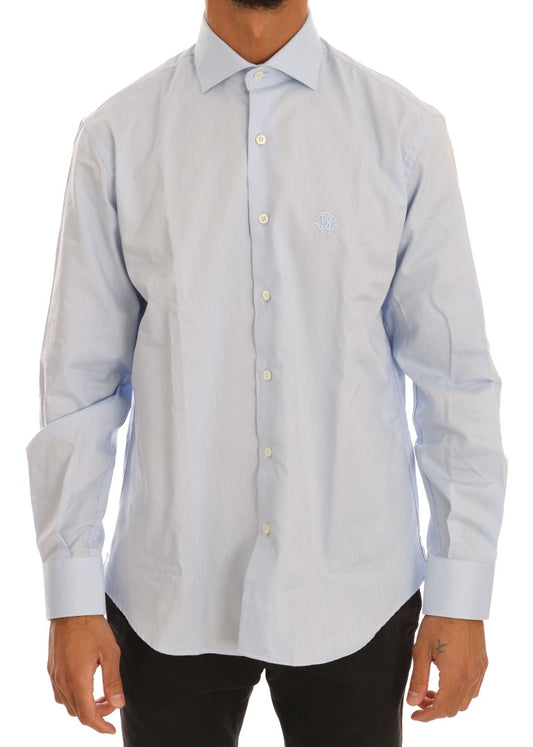 Cavalli Light Blue Cotton Slim Fit Dress Shirt $532.00 Cavalli Luzworld