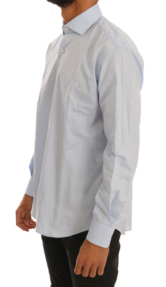 Cavalli Light Blue Cotton Slim Fit Dress Shirt $532.00 Cavalli Luzworld