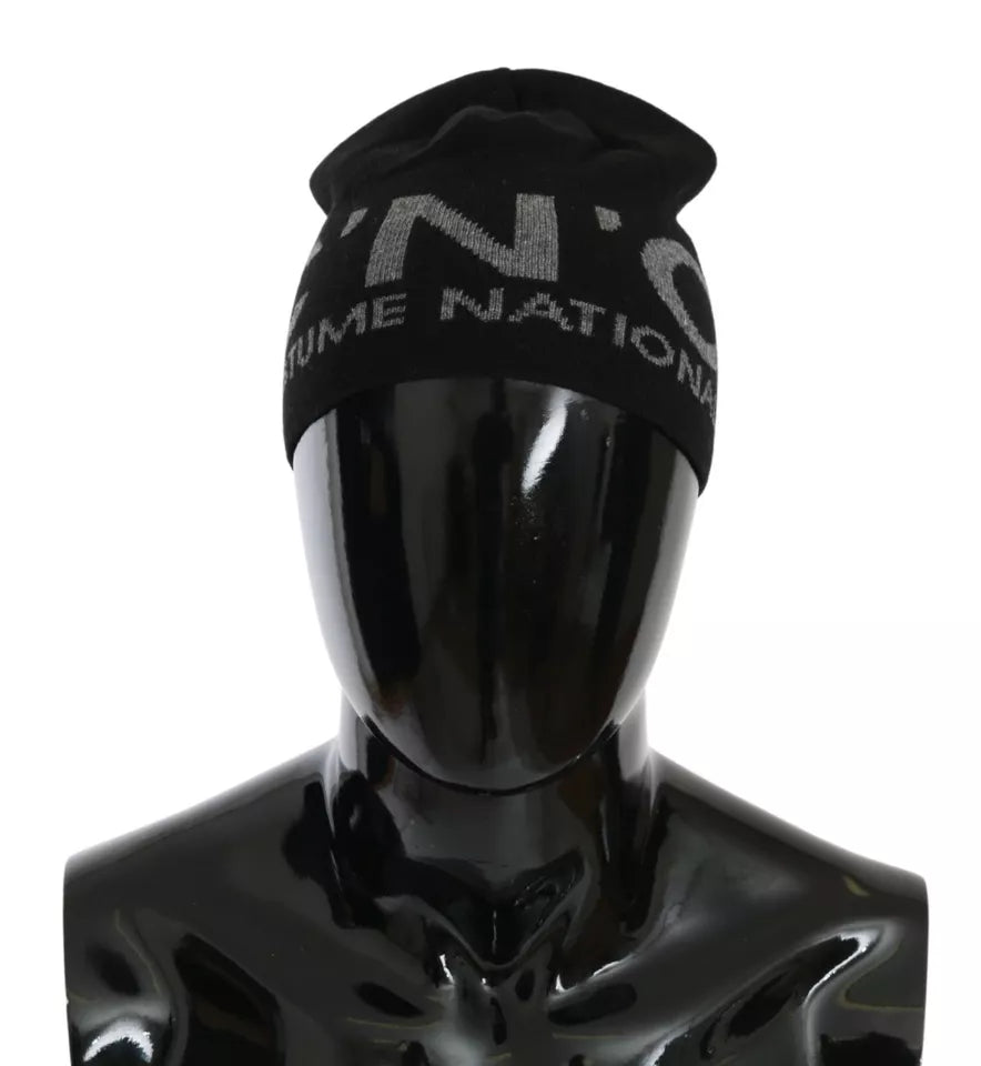 Costume National Black Wool Blend Branded Beanie Hat $216.00 Costume National Luzworld