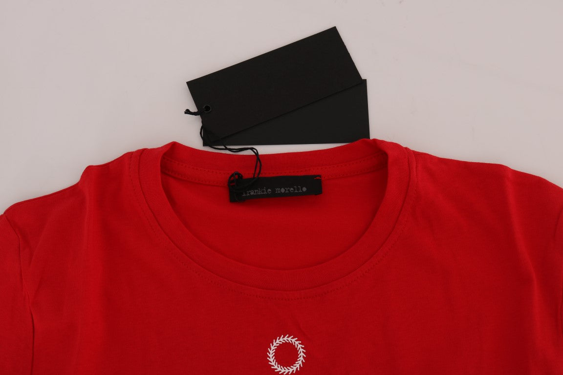 Frankie Morello Red Cotton RIDERS Crewneck T-Shirt $182.00 Frankie Morello Luzworld
